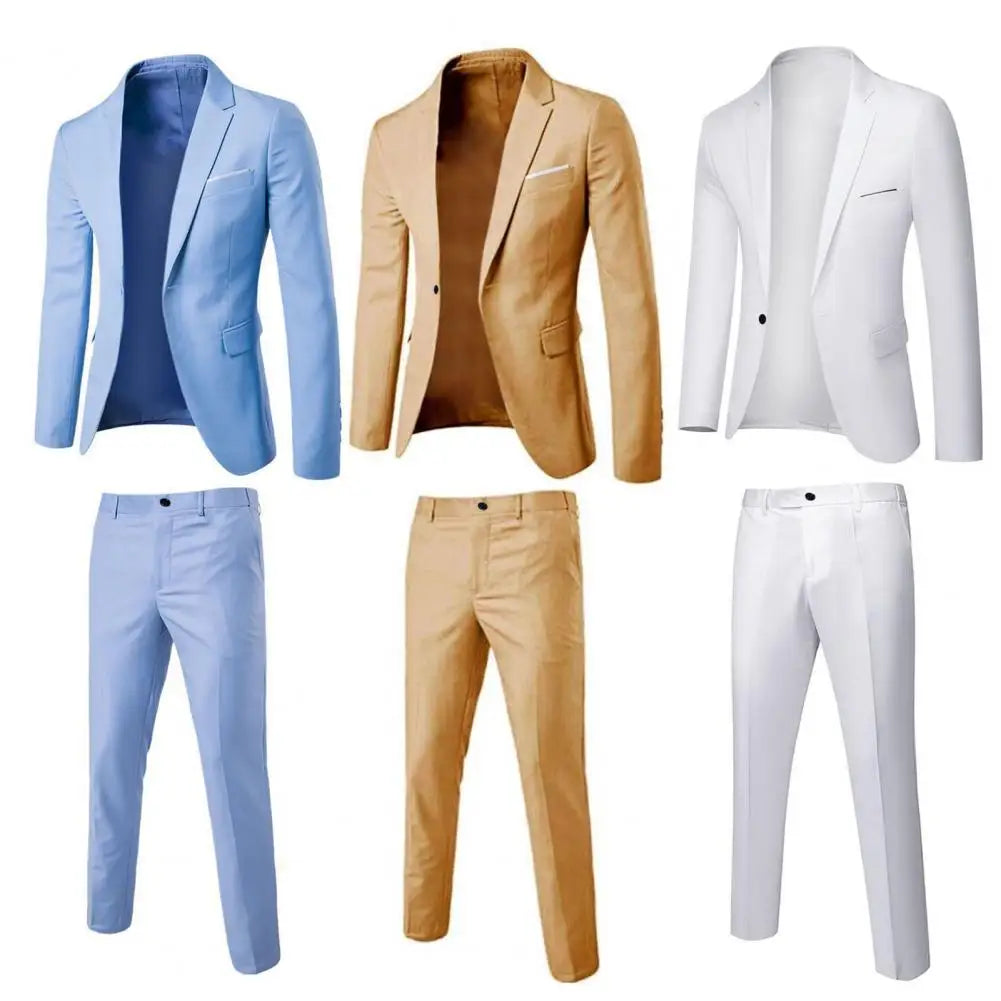 1 Set Blazer Pants Single-breasted Spring Autumn Slim Fit Button Formal Suit For Wedding