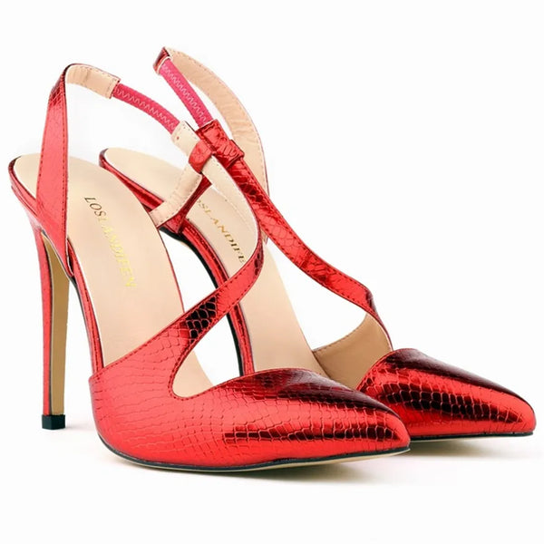 Sexy Cut-Outs Crocodile Pattern Women Pumps New Pointy Toe High Heels Slip-On Shoes Red Blue Black Shallow Woman Party Shoe