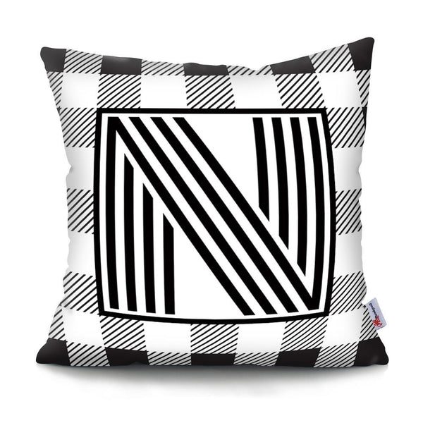 Black Striped Letter Polyester Decorative Cushion Cover