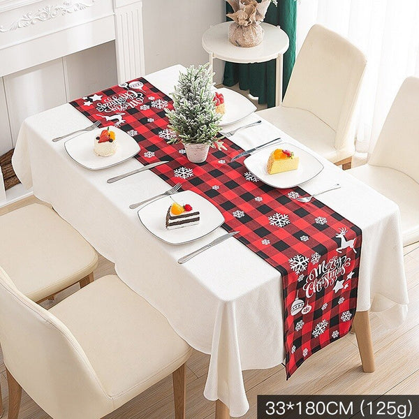 Christmas Decorative Red And Black Plaid Fabric Runner Table cloth