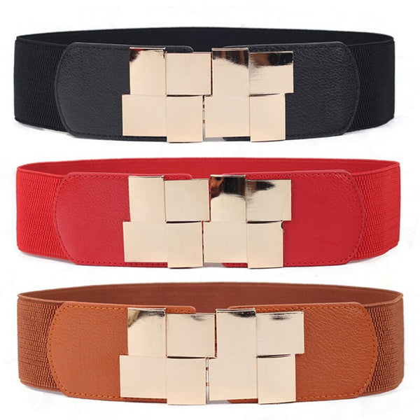 High Quality Wide Belt Waistband Multicolor Square Buckle Dress Decorative Women Belt