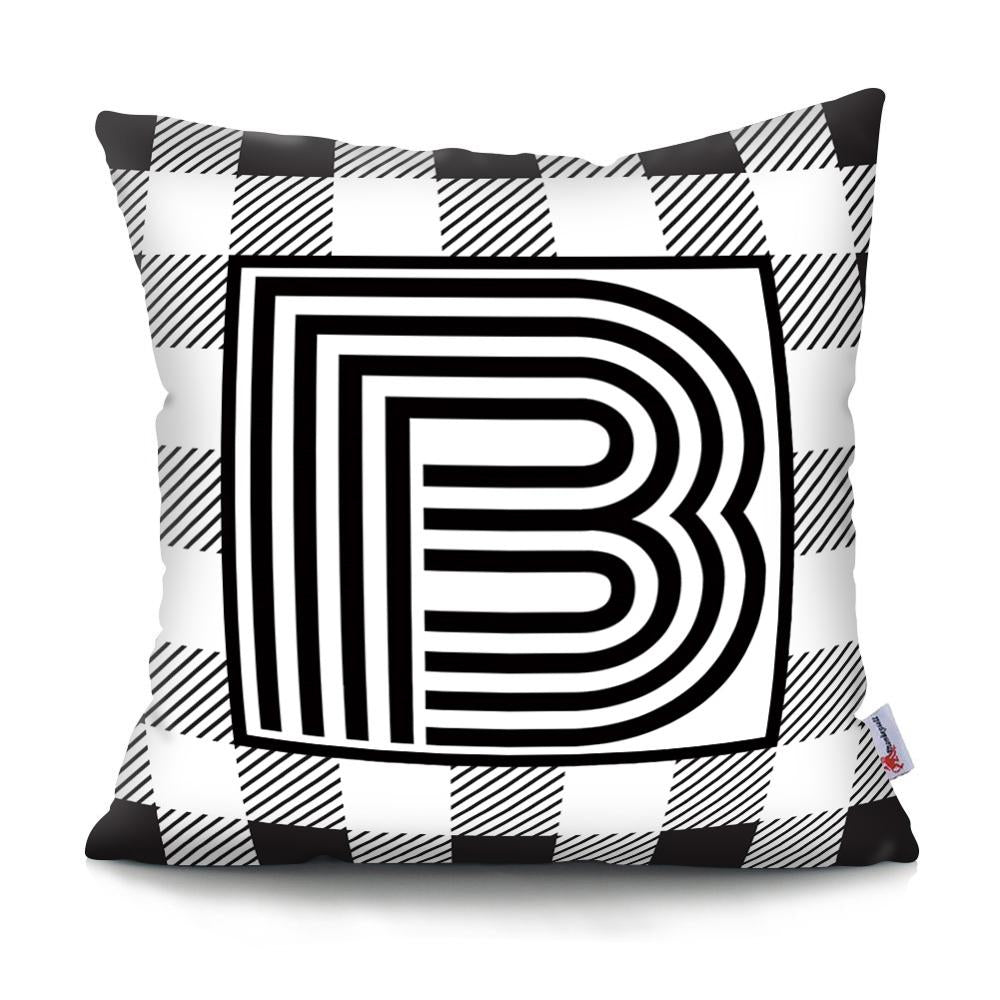 Black Striped Letter Polyester Decorative Cushion Cover