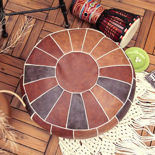 Moroccan Pouf Embroider Craft Hassock Ottoman Large Round Footstool