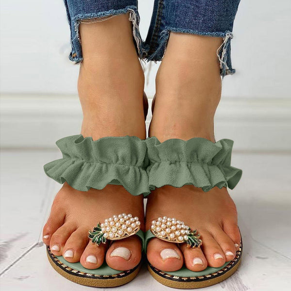 Women Slipper Pineapple Pearl Flat Toe Bohemian Casual Shoes Beach Sandals Ladies Shoes Platform Sandalias De Mujer Verano 2020