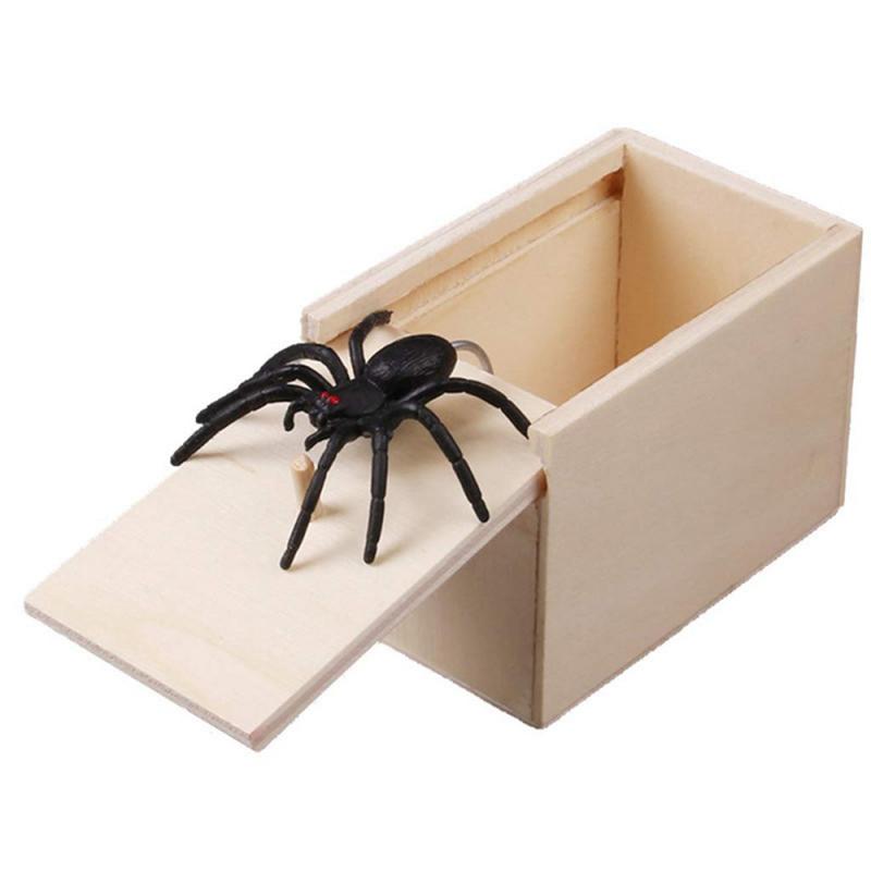 Scare Box Spider Novelty Wooden Prank Spider Scare Box in Case Trick Play Practical Joke Horror Gag Toys Christmas Gift