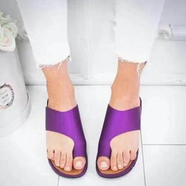 Women PU Leather Shoes Comfy Platform Flat Sole Ladies Casual Soft Big Toe Foot Correction Sandal Orthopedic Bunion Corrector
