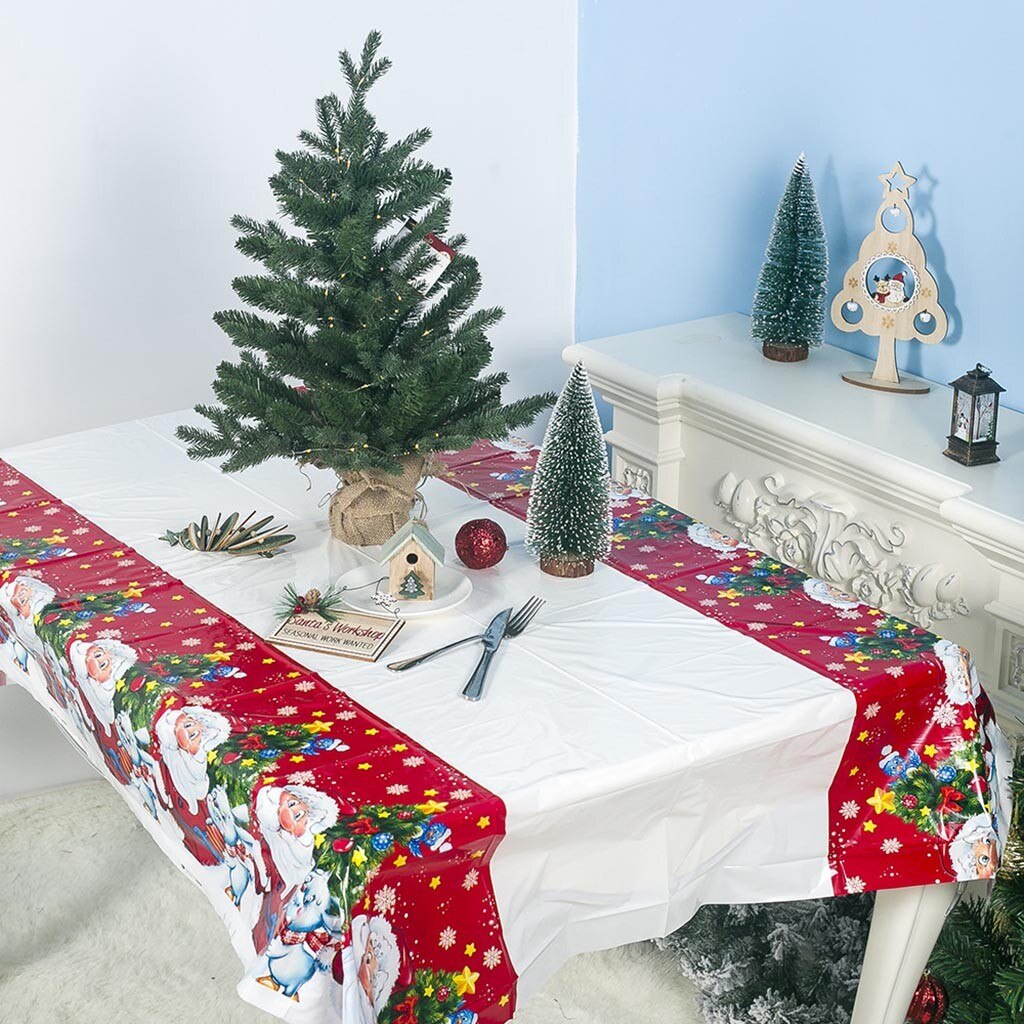 New Christmas Decoration PVC Tablecloth 180*110cm Christmas Table Waterproof Rectangle Table Cloth Tableware Kitchen Table Cover