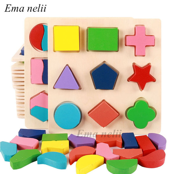 Geometric Shape and Color Matching Wooden 3D Puzzles Learning Toy
