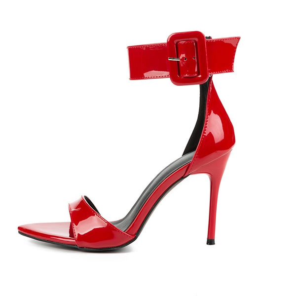 Red patent leather high heel women open toe ankle buckle strap sandals