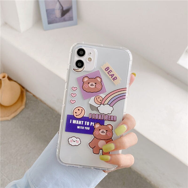 Cute Rainbow Bear Cases For iPhone SE 2020 7 8 plus XS Max iPhone 11 Pro Max X XR