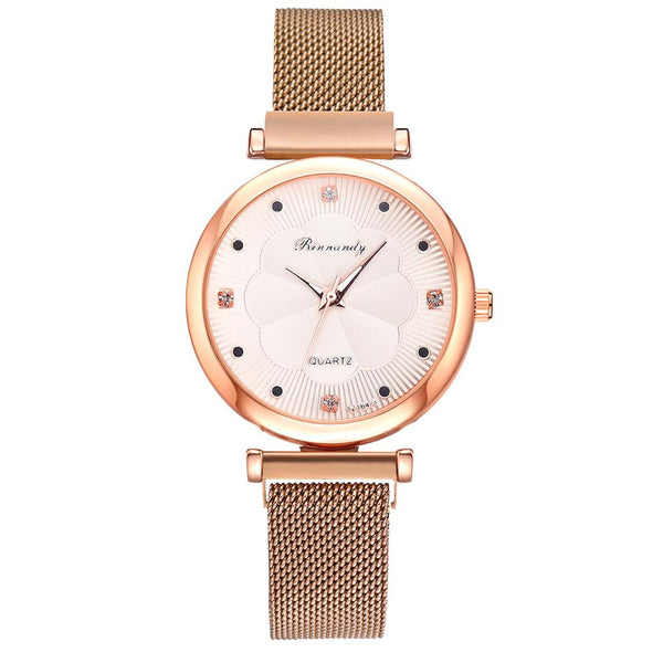 Fashion Women Luxury Magnet Buckle Flower Rhinestone Watch