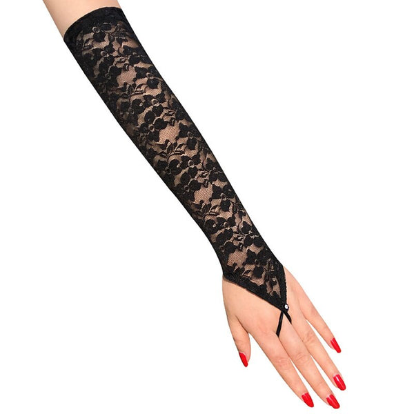Black White Sexy Lace Long Gloves