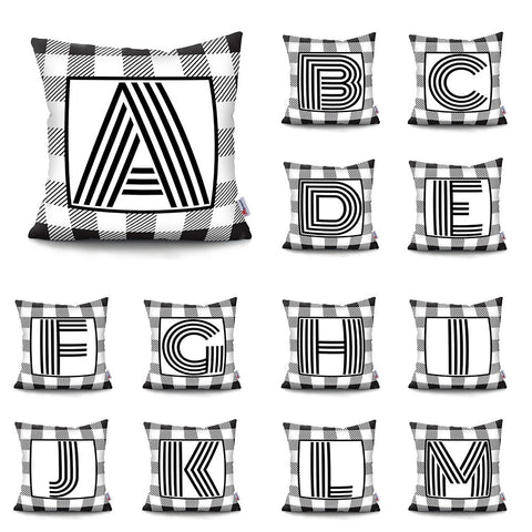 Black Striped Letter Polyester Decorative Cushion Cover