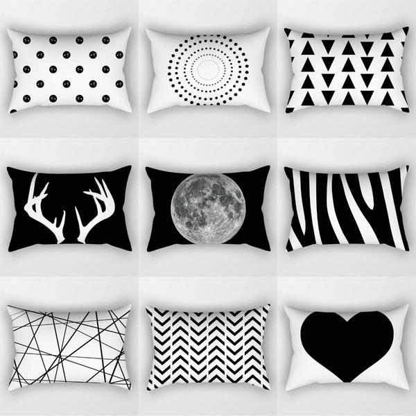 New 30X50CM Black White Waist Pillowcase Hot Modern Nordic Geometric Print Cushions Case Livingroom Sofa Bed Decorative Pillows