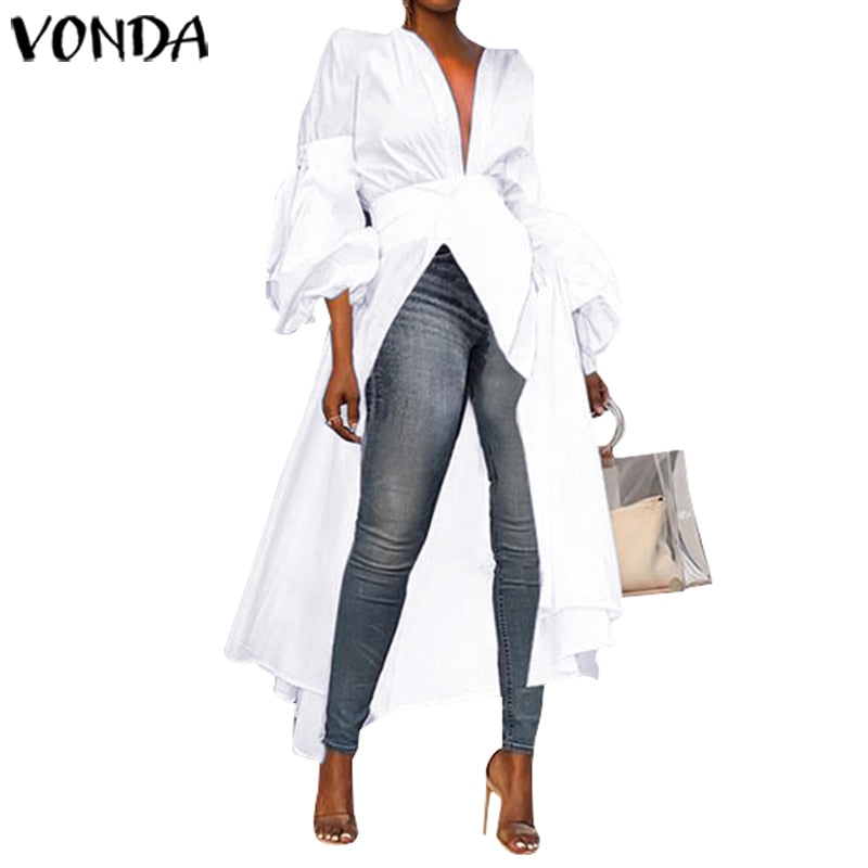 VONDA Women Autumn Long Sleeve Shirt Blouse
