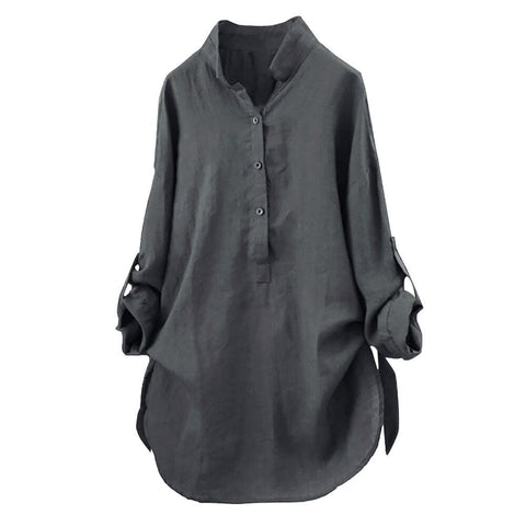 New Women Loose Button Long Sleeve Long Shirt Dress Blouse
