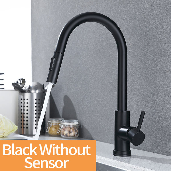 Pull Out Black Sensor Kitchen Faucets Stainless Steel Smart Induction Mixed Tap Touch Control Sink Tap Torneira De Cozinha
