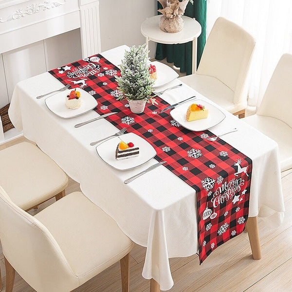 Christmas Decorative Red And Black Plaid Fabric Runner Table cloth