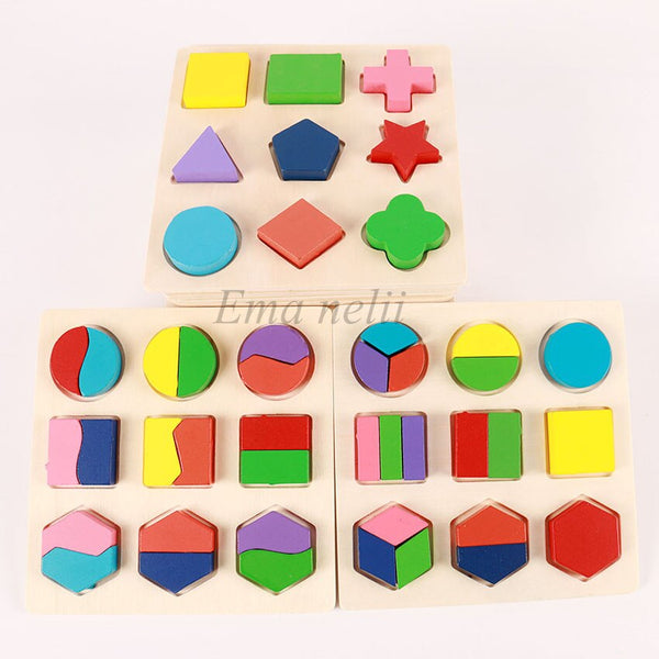 Geometric Shape and Color Matching Wooden 3D Puzzles Learning Toy