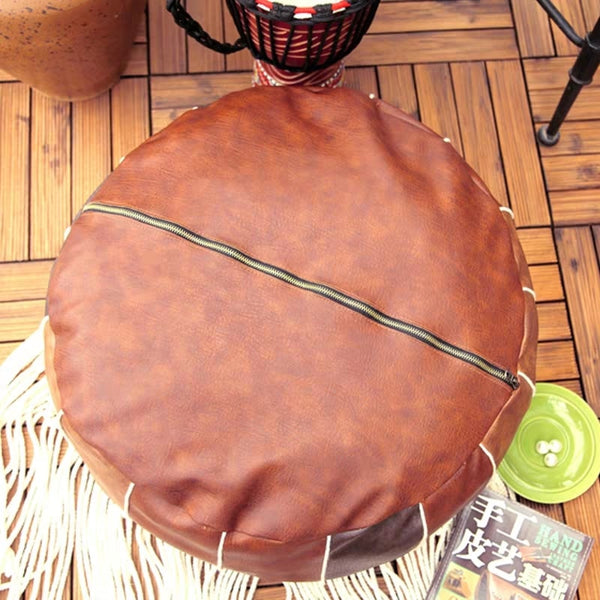 Moroccan Pouf Embroider Craft Hassock Ottoman Large Round Footstool