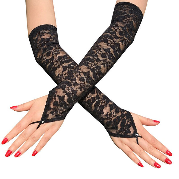 Black White Sexy Lace Long Gloves