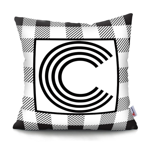 Black Striped Letter Polyester Decorative Cushion Cover