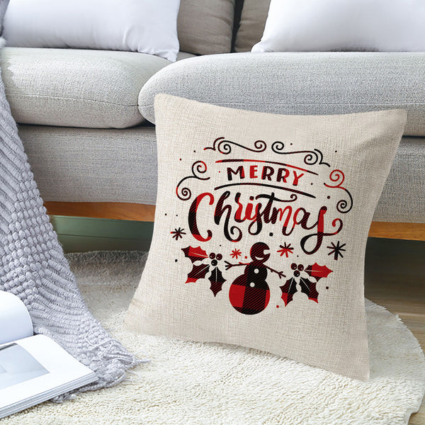 Merry Christmas Throw Linen Pillow Cushion Cover Case