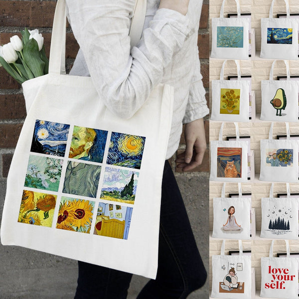Van Gogh Shopping Bag Graphic Tote Harajuku Shopper Bag Women Canvas Shoulder Bag Female