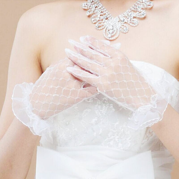 Tulle Bride Dress Gloves Lace Short Paragraph White Mittens Dresses Accessories Charming Lady Women Glove With Fingers