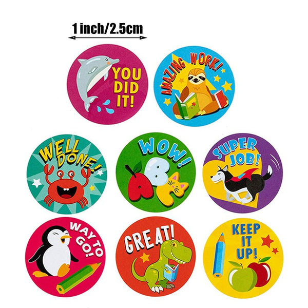 500 Pcs Reward Stickers Motivational Stickers Roll for Kids for School Reward Students Teachers Cute Animals Stickers Labels