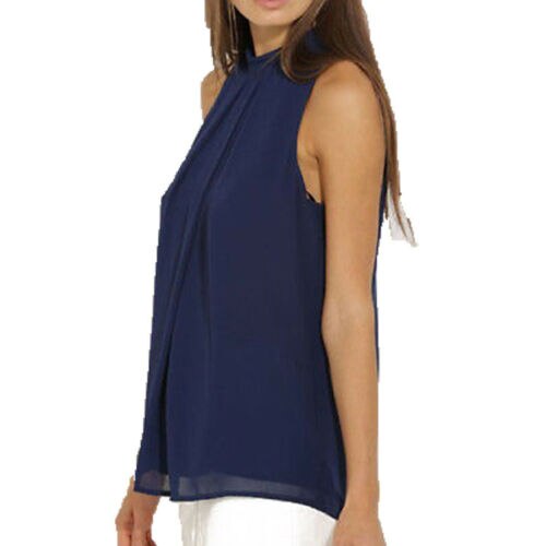 Hot solid v-neck Navy Blue Women Vest Chiffon Top