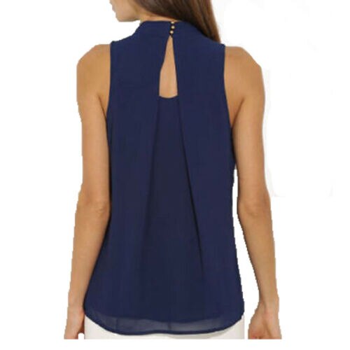 Hot solid v-neck Navy Blue Women Vest Chiffon Top