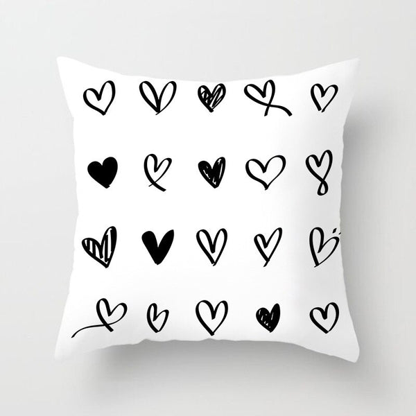 Geometric Cushion Cover Black and White Polyester