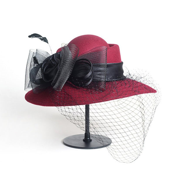 Women Wide Brim Wool Felt Cocktail Hat