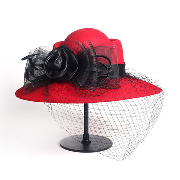 Women Wide Brim Wool Felt Cocktail Hat
