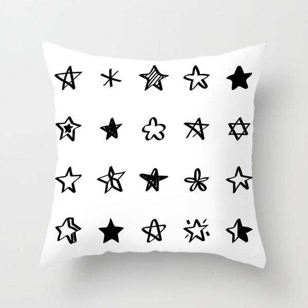 Geometric Cushion Cover Black and White Polyester