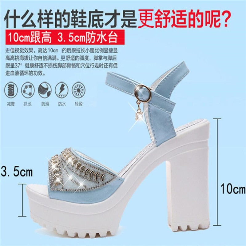 New women sandals, diamond fish mouth thick bottom muffin waterproof platform with high heels