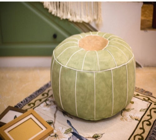 Moroccan Pouf Embroider Craft Hassock Ottoman Large Round Footstool