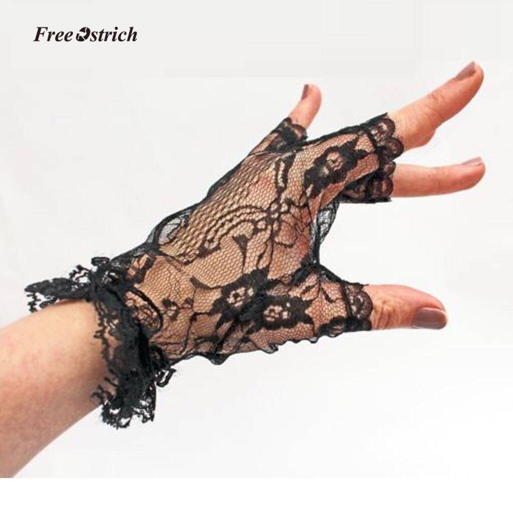 Soft Women Short Black Lace Fingerless Gloves