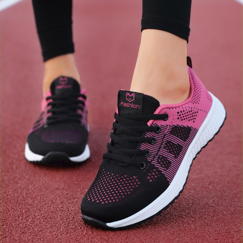 Women Casual Fashion Breathable Walking Mesh Lace Up Flat Sneakers