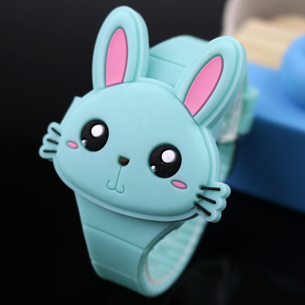 Lovely Rabbit Cartoon Children Watches Flip Cover Rubber Electronic Kids Watch for Boy Student Girls Clock Reloj Infantil Saati