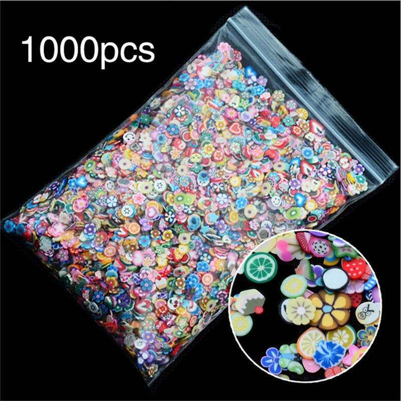 1000pcs/pack DIY 3mm 3D Fruit Flowers Feather Design Tiny Slices Polymer Clay DIY Stickers