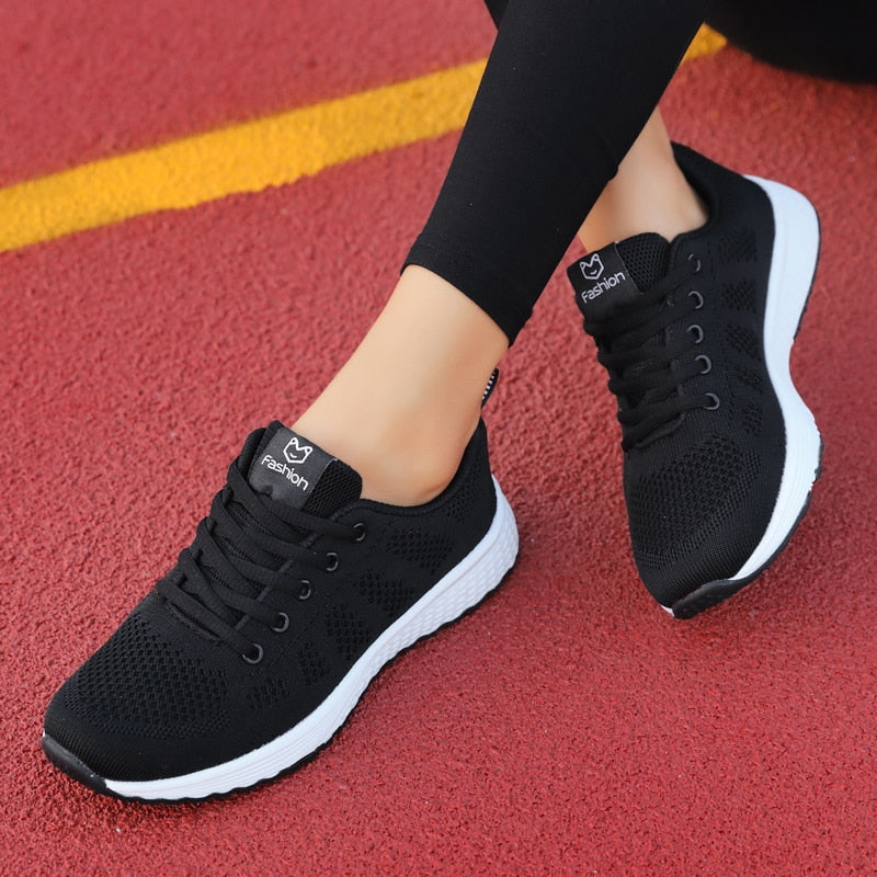 Women Casual Fashion Breathable Walking Mesh Lace Up Flat Sneakers