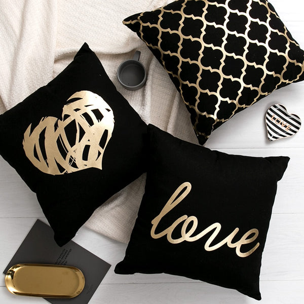 Black Gold Foil Decorative Cushion Cover