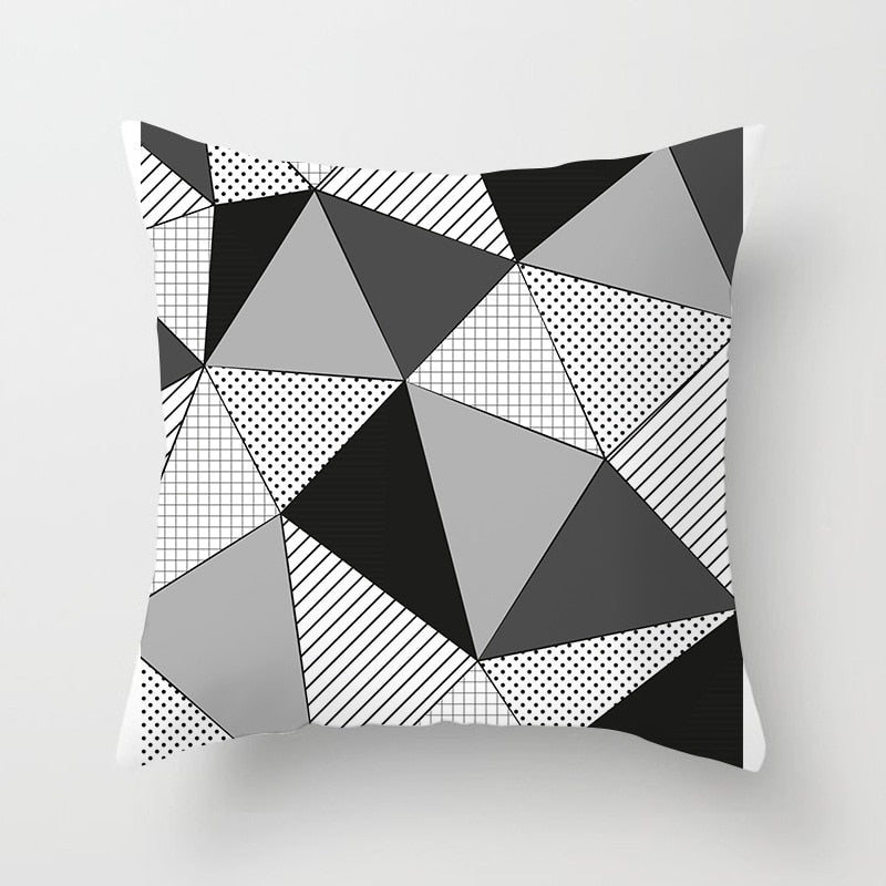 Geometric Cushion Cover Black and White Polyester