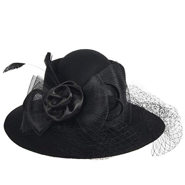 Women Wide Brim Wool Felt Cocktail Hat