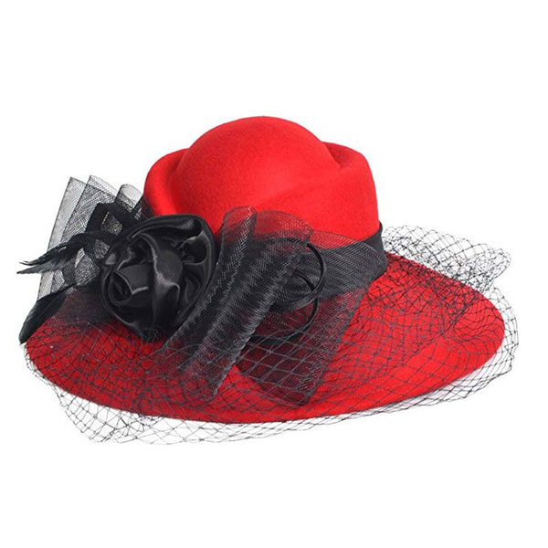 Women Wide Brim Wool Felt Cocktail Hat