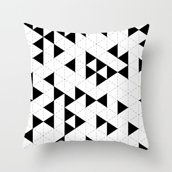 Geometric Cushion Cover Black and White Polyester