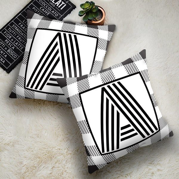 Black Striped Letter Polyester Decorative Cushion Cover