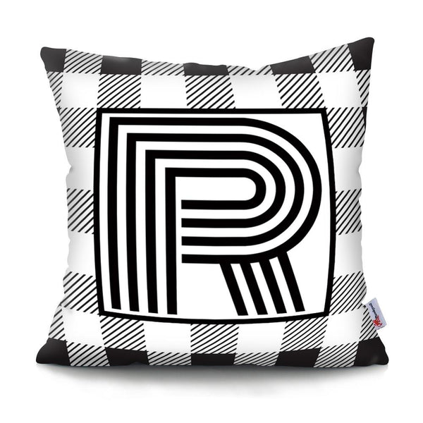 Black Striped Letter Polyester Decorative Cushion Cover